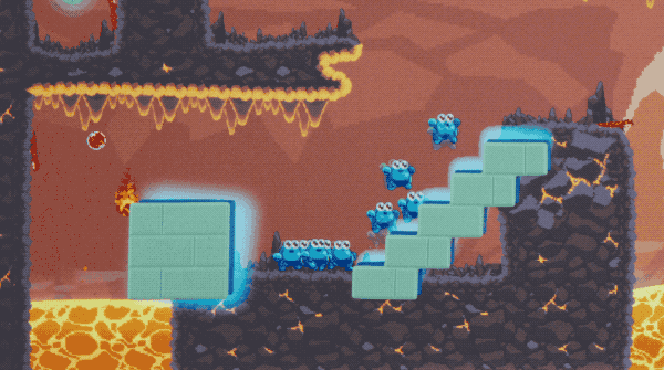 Bloogs walking on placed stairs